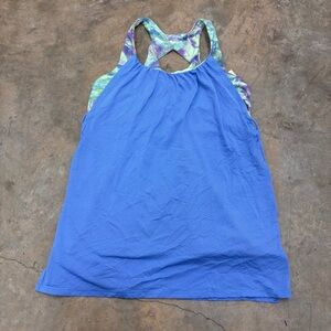 Ivivva by Lululemon Girls 14 Double Dutch Tank Top Blue Tie Dye Built-In Bra